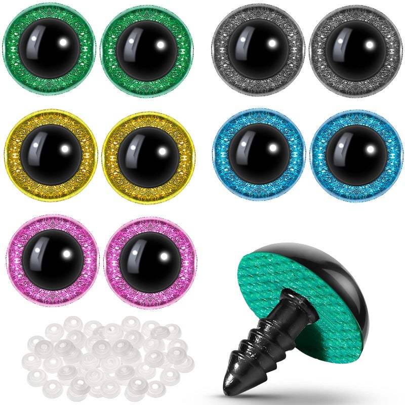 Suilung 100 Pieces Large Safety Eyes for Amigurumi Stuffed Glitter Animal Plastic Craft Crochet Eyes for DIY of Puppet Bear Crafts Toy Doll Making Supplies(24mm Brown  Purple  Green  Yellow) - Image 1